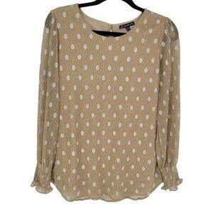 Adrianna Papell Medium metallic dot gold semi sheer lined long sleeve blouse